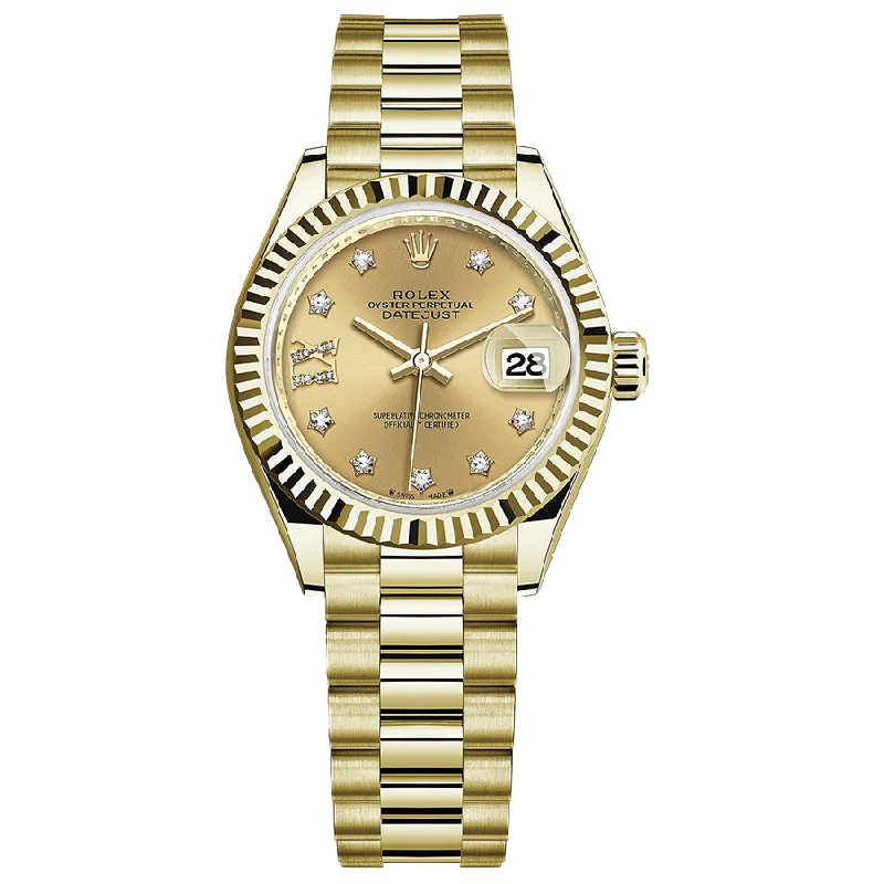 Rolex Lady-Datejust Champagne Diamond Star Dial Fluted Bezel 28mm 279178