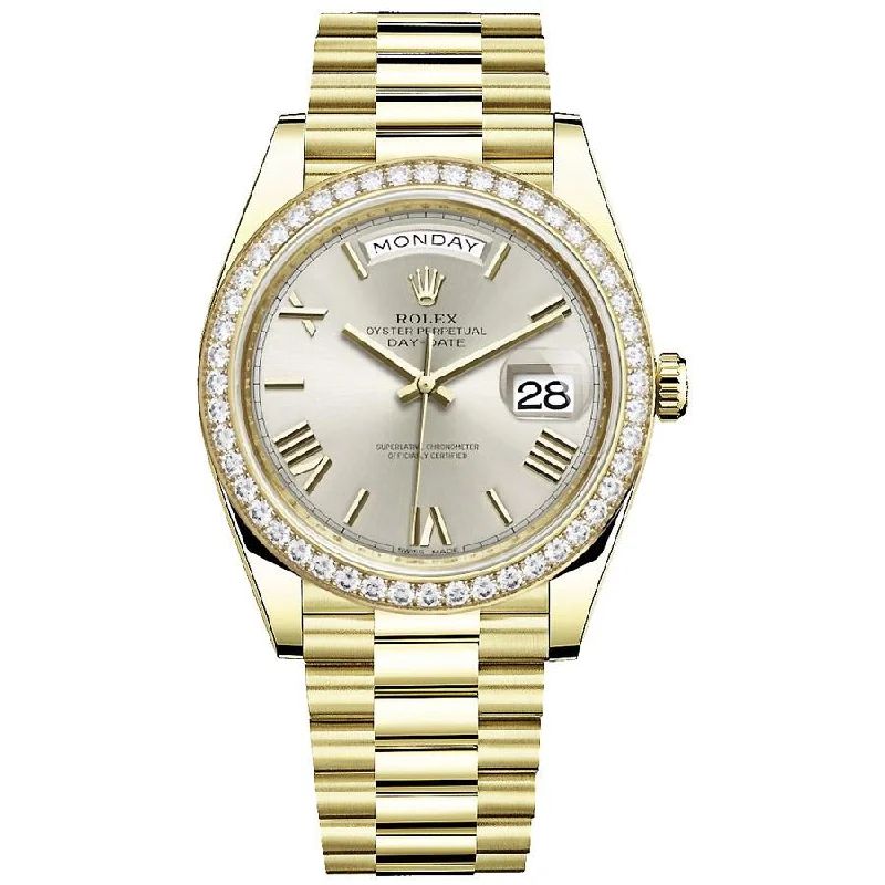 Rolex Day-Date 40 Presidential 228348RBR Diamond Bezel Silver Dial